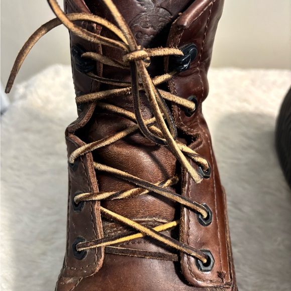 Brown Leather Georgia Boot Wedge Work Boots Leather Laces - Size 8 - Picture 6 of 8